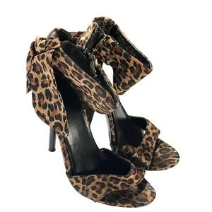 Womens Animal Leopard Print Ankle Wrap Stiletto Heels Open Toe Sz 6 Shoes